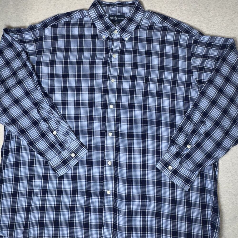 Mens Ralph Lauren Blake Size XXL Long Sleeve Button Blue Plaid 100% Cotton Shirt
